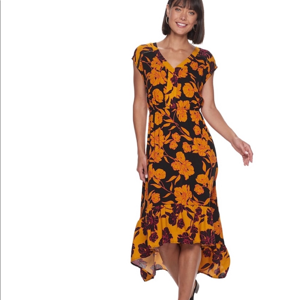 Apt 9 Floral Dress Size L Ruffled Hem Orange Great for Spring!